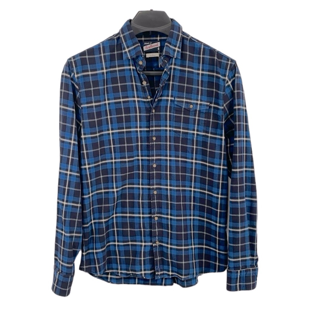 johnnie-O Surflannel men’s‎ Size Large blue/black/white plaid long sleeve shirt